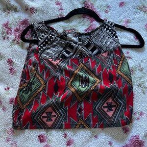 Angie Red and Green Geometric Crop Top